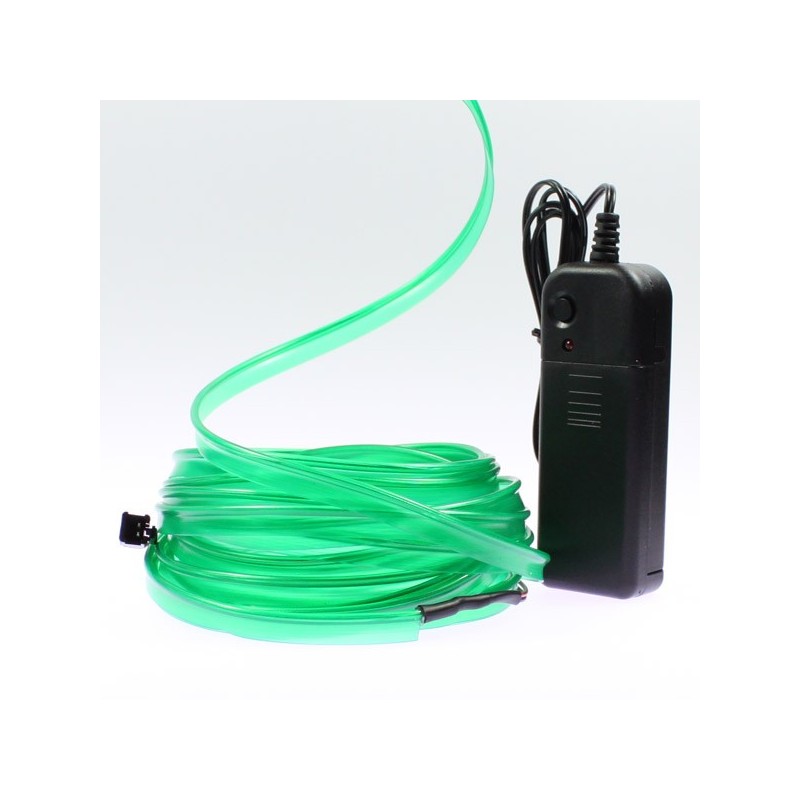 Cable luminoso cuello verde 5m con pilas transformador 
