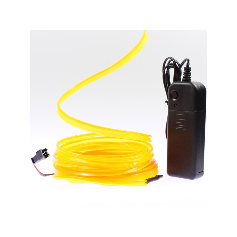 Cable luminoso collar amarillo 5m con pilas transformador 