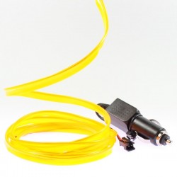Leuchtdraht gelb mit Kragen für Autotuning + Zigarettenanzünder - 2m