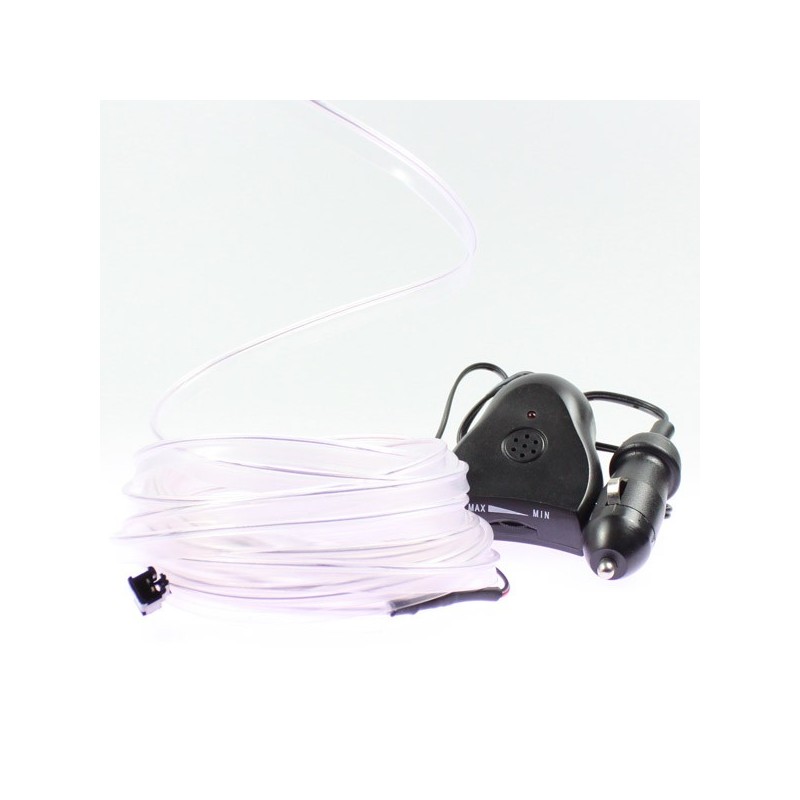 Fil lumineux blanc collerette 5m - tuning auto + capteur de son