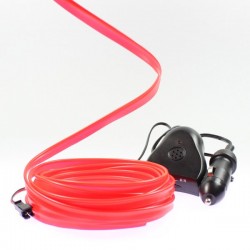 Fil lumineux rouge collerette 5m - tuning auto + capteur de son