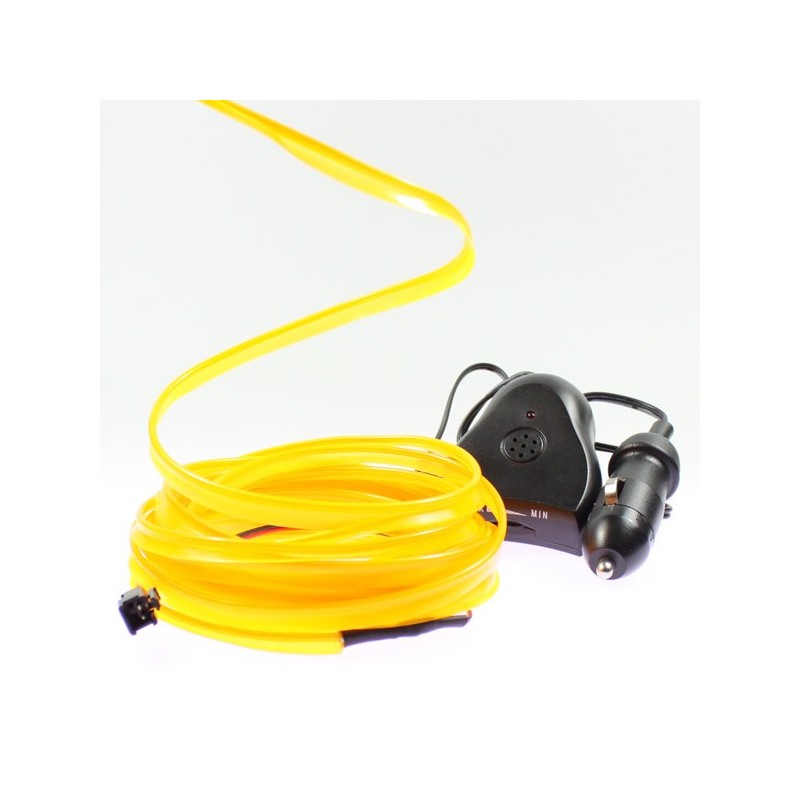 Cable luminoso collar amarillo 5m - tuning coche + sensor sonido