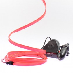 Fil lumineux rouge collerette 2m - tuning auto + capteur de son