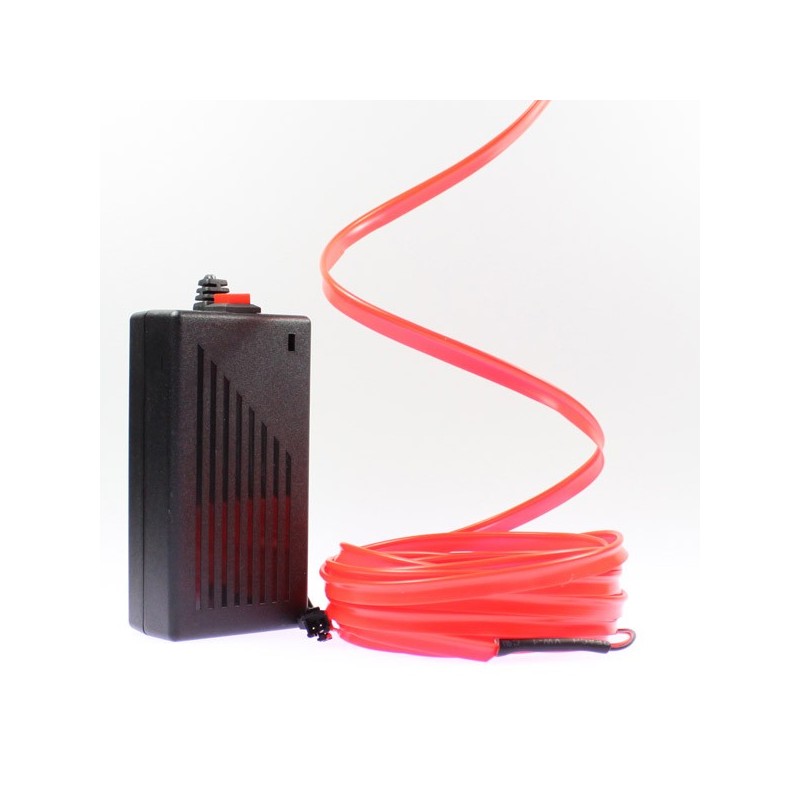 Fil lumineux rouge collerette 5m avec alimentation 220V + clignotement 