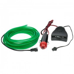 Cable luminoso tuning verde coche + sensor de sonido - 5m - diam. 3mm