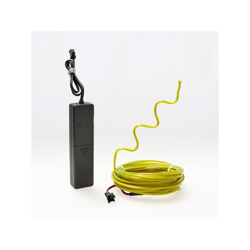 Bendable el wire 5m yellow battery-operated with sound sensor