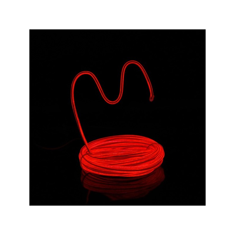 Bendable el wire 5m red battery-operated with sound sensor