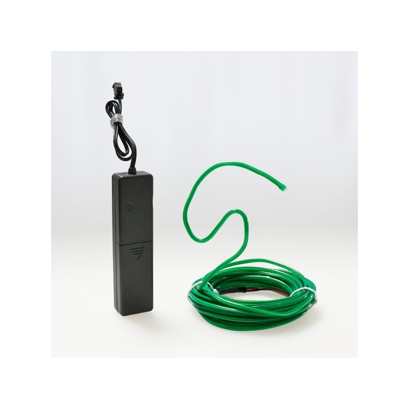 Bendable el wire 5m green battery-operated with sound sensor