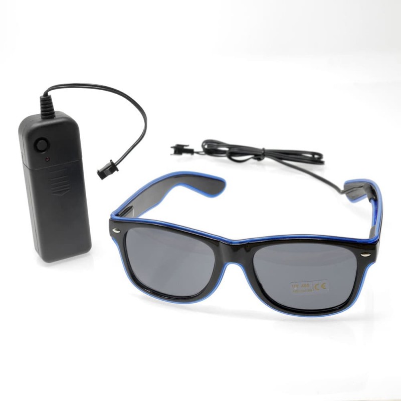 Gafas azules luminosas con caja de pilas y función intermitente